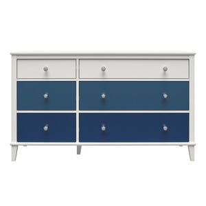Monarch Hill Poppy White 6 Drawer Dresser, Blue Drawers - Blue
