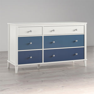 Monarch Hill Poppy White 6 Drawer Dresser, Blue Drawers - Blue