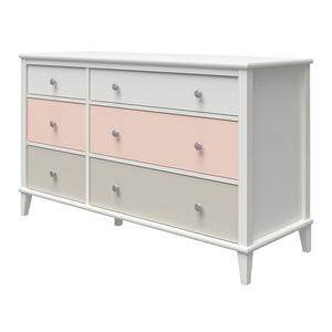 Monarch Hill Poppy White 6 Drawer Dresser, Peach and Taupe Drawers - Peach