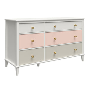 Monarch Hill Poppy White 6 Drawer Dresser, Peach and Taupe Drawers - Peach