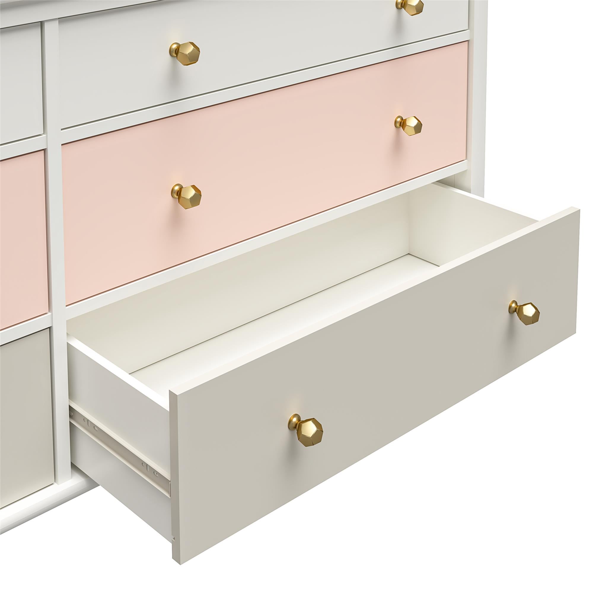 Monarch Hill Poppy White 6 Drawer Dresser, Peach and Taupe Drawers - Peach