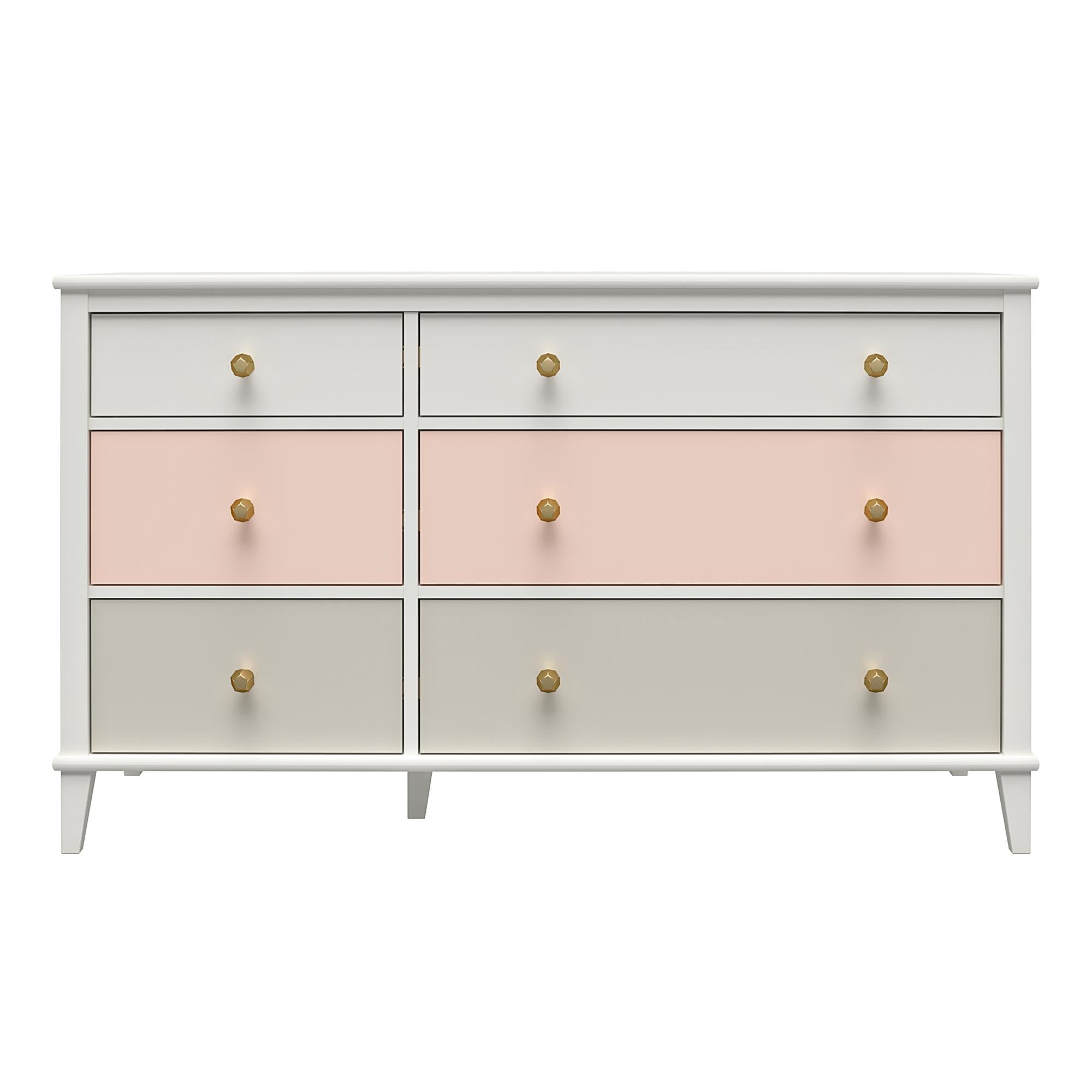 Monarch Hill Poppy White 6 Drawer Dresser, Peach and Taupe Drawers - Peach