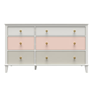 Monarch Hill Poppy White 6 Drawer Dresser, Peach and Taupe Drawers - Peach