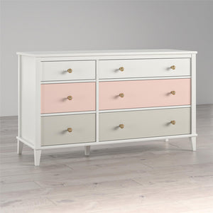 Monarch Hill Poppy White 6 Drawer Dresser, Peach and Taupe Drawers - Peach