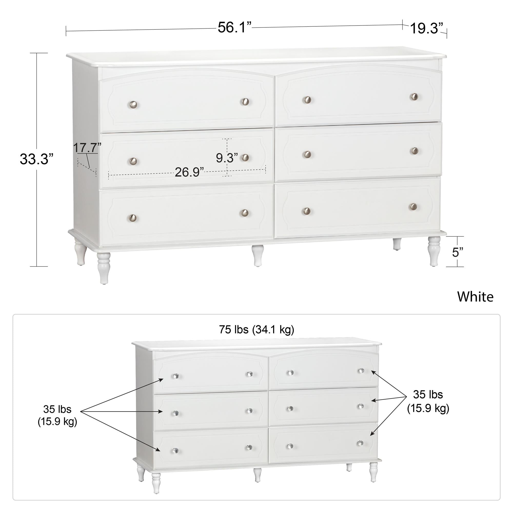 Rowan Valley Laren Kids' White 6 Drawer Dresser - White