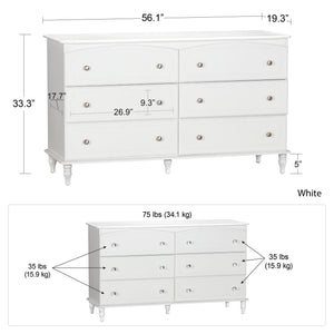Rowan Valley Laren Kids' White 6 Drawer Dresser - White