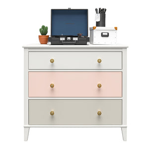 Monarch Hill Poppy White 3 Drawer Dresser, Peach and Taupe Drawers - Peach