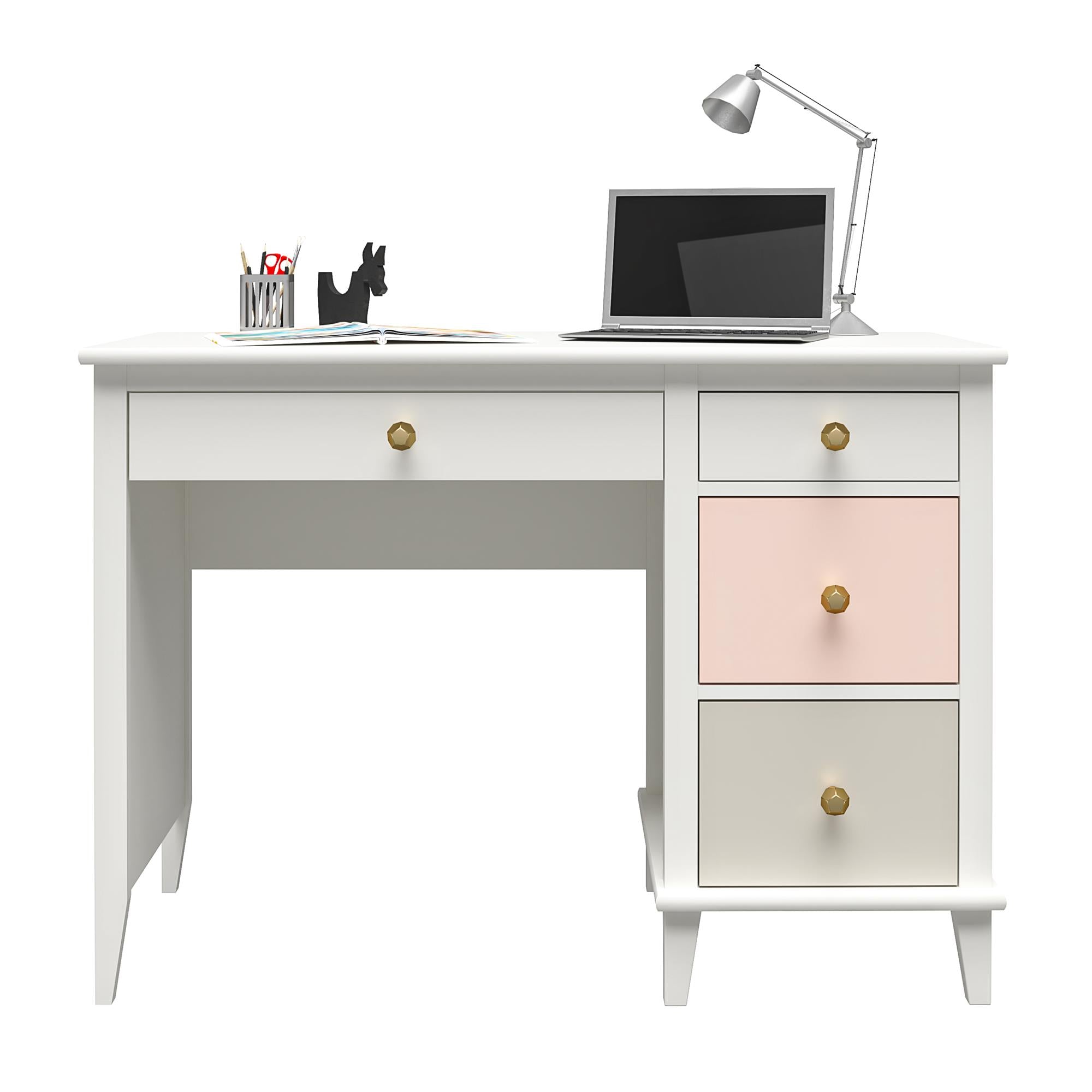Monarch Hill Poppy Kids' White Desk, Peach and Taupe Drawers - Peach