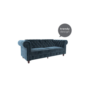 DHP Felix Chesterfield Futon Sofa Bed - Blue Velvet