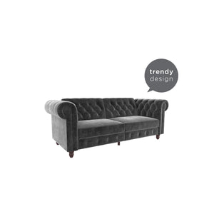 DHP Felix Chesterfield Futon Sofa Bed - Grey Velvet