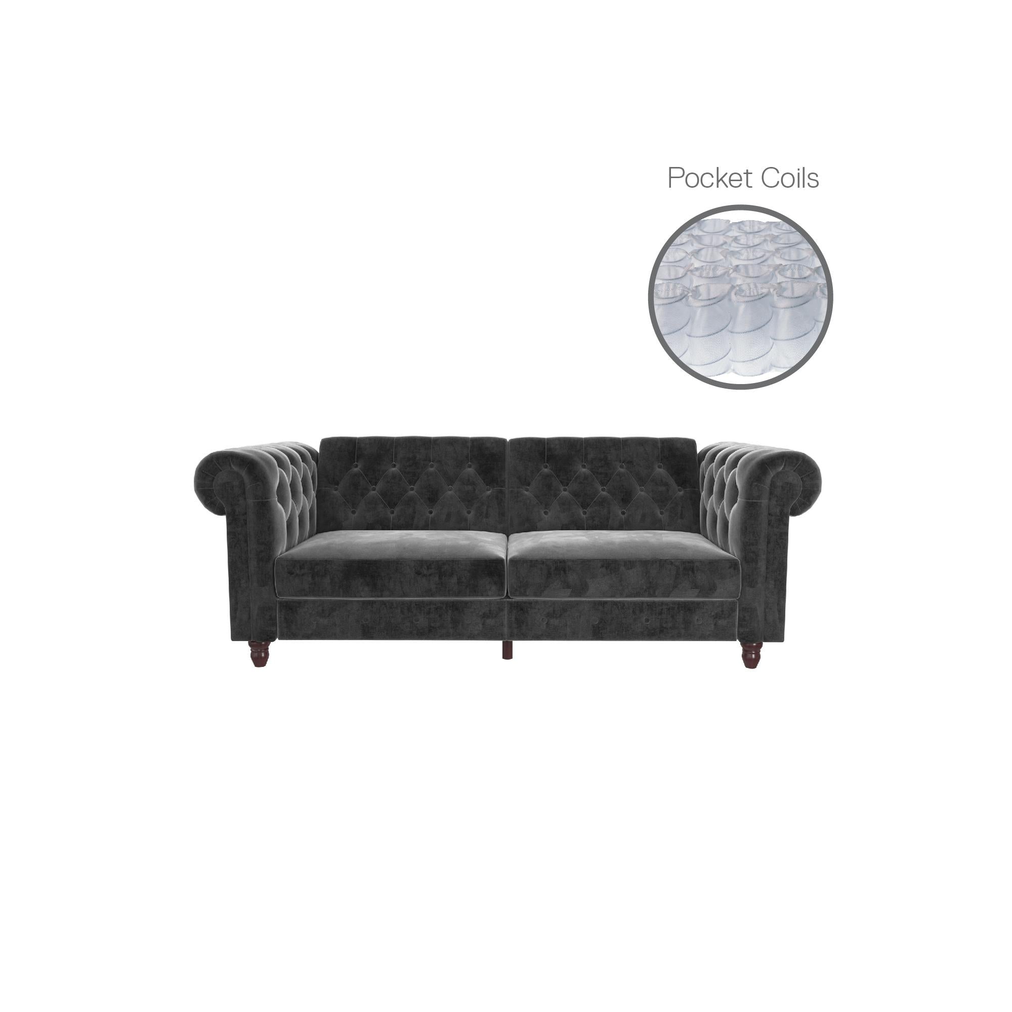 DHP Felix Chesterfield Futon Sofa Bed - Grey Velvet