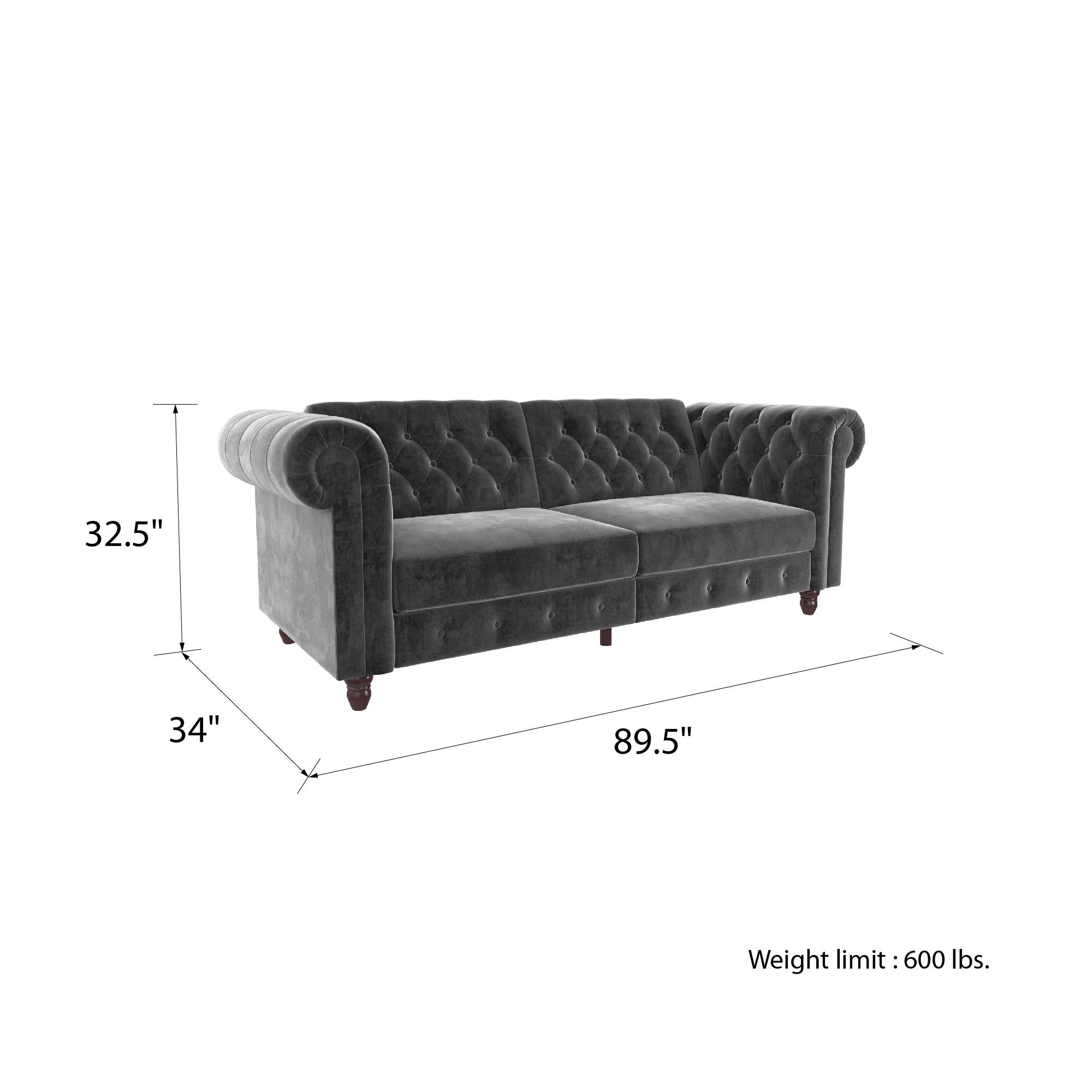 DHP Felix Chesterfield Futon Sofa Bed - Grey Velvet