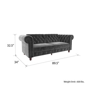 DHP Felix Chesterfield Futon Sofa Bed - Grey Velvet