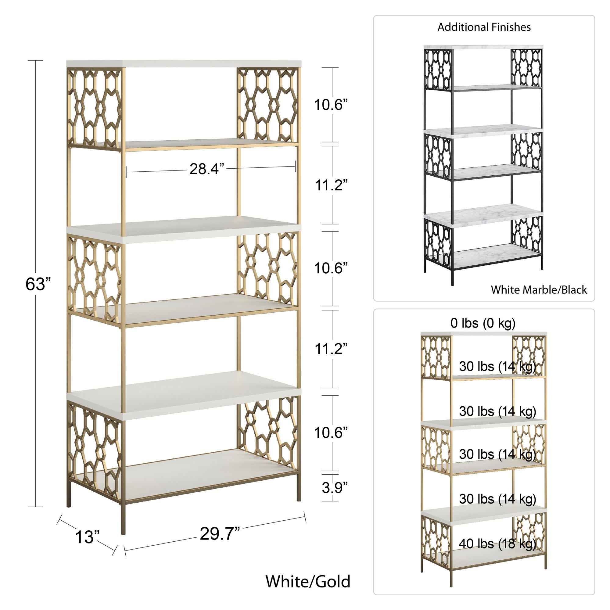 CosmoLiving Ella 5 Shelf Bookcase - White marble