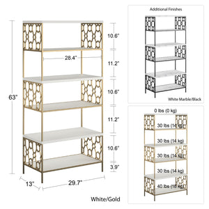 CosmoLiving Ella 5 Shelf Bookcase - White marble