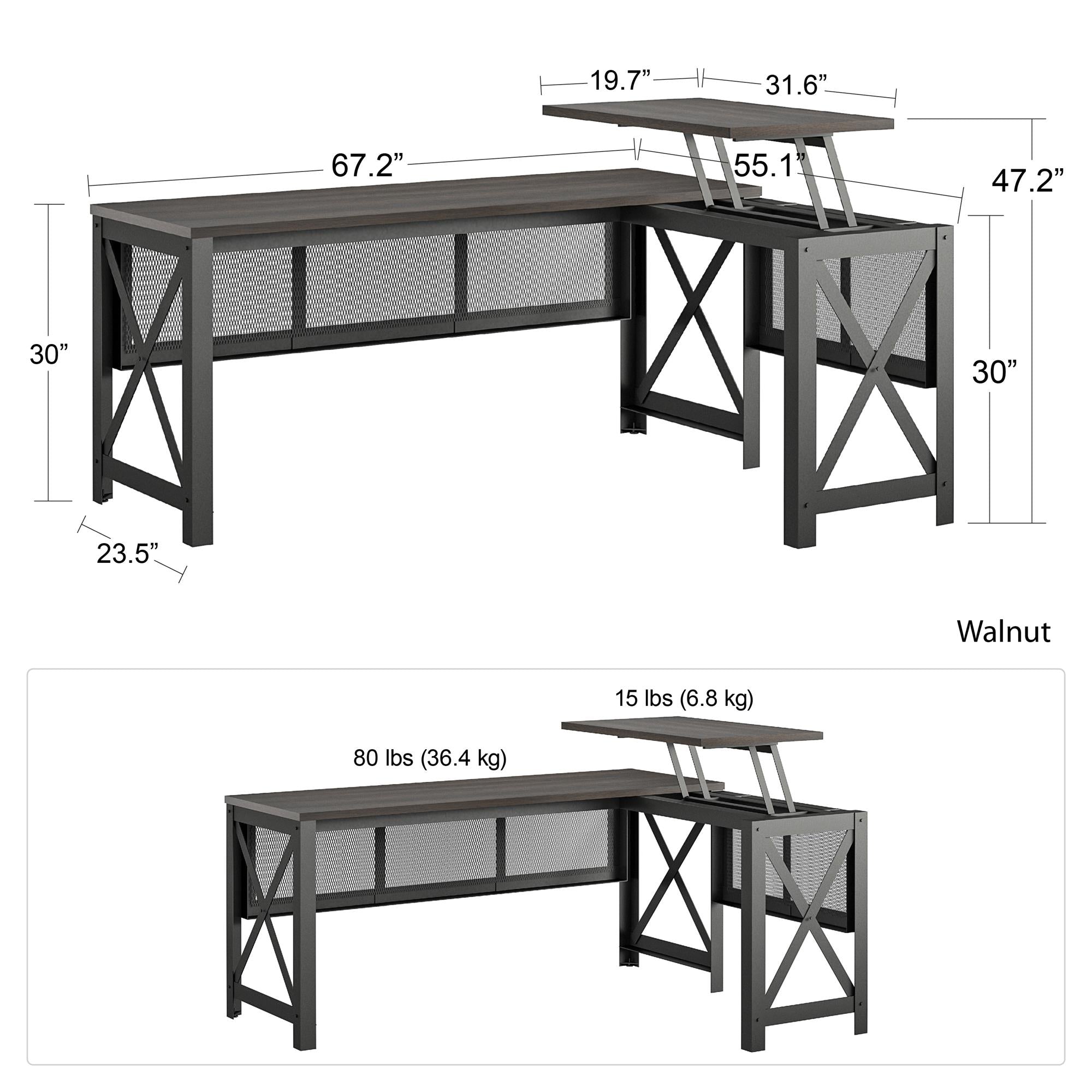 Ameriwood Home Hudson L Desk with Lift Top - Florence Walnut