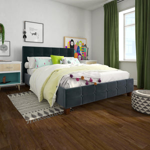 DHP Rose Upholstered Bed Frame - Blue Velvet - Queen