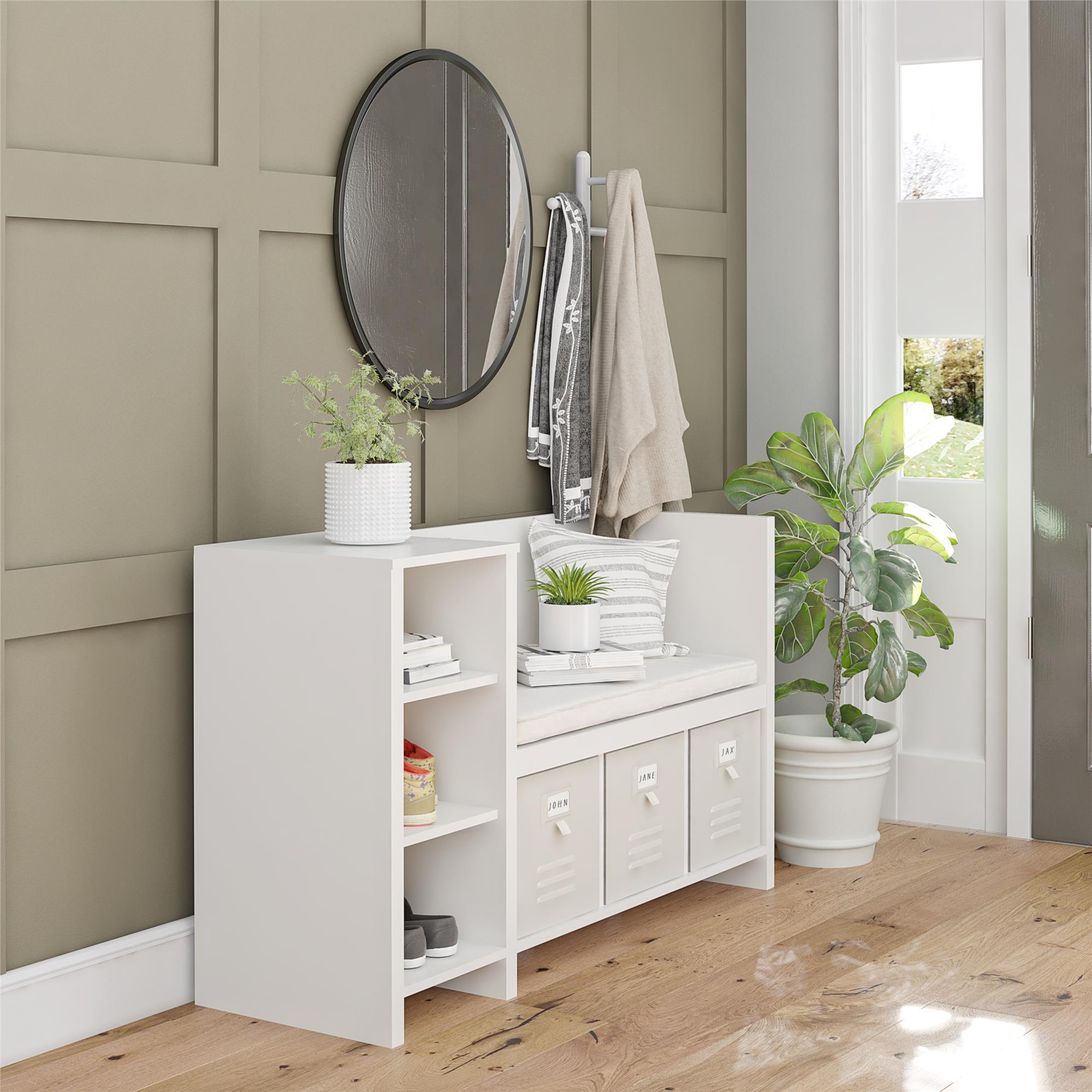 Ameriwood Home Tyler Storage Bench and Coat Rack - White
