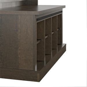 Knox County Entryway Bench Hall Tree with Coat Hooks and Shoe Storage, Brown Oak - Brown Oak