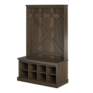 Knox County Entryway Bench Hall Tree with Coat Hooks and Shoe Storage, Brown Oak - Brown Oak