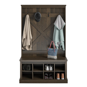 Knox County Entryway Bench Hall Tree with Coat Hooks and Shoe Storage, Brown Oak - Brown Oak