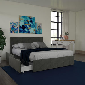 DHP Rose Upholstered Bed Frame with Storage - Grey Velvet - Queen