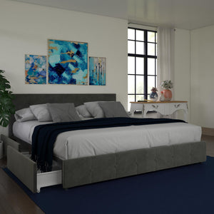 DHP Rose Upholstered Bed Frame with Storage - Grey Velvet - King