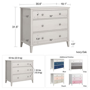 Monarch Hill Poppy White 3 Drawer Dresser, Peach and Taupe Drawers - Peach