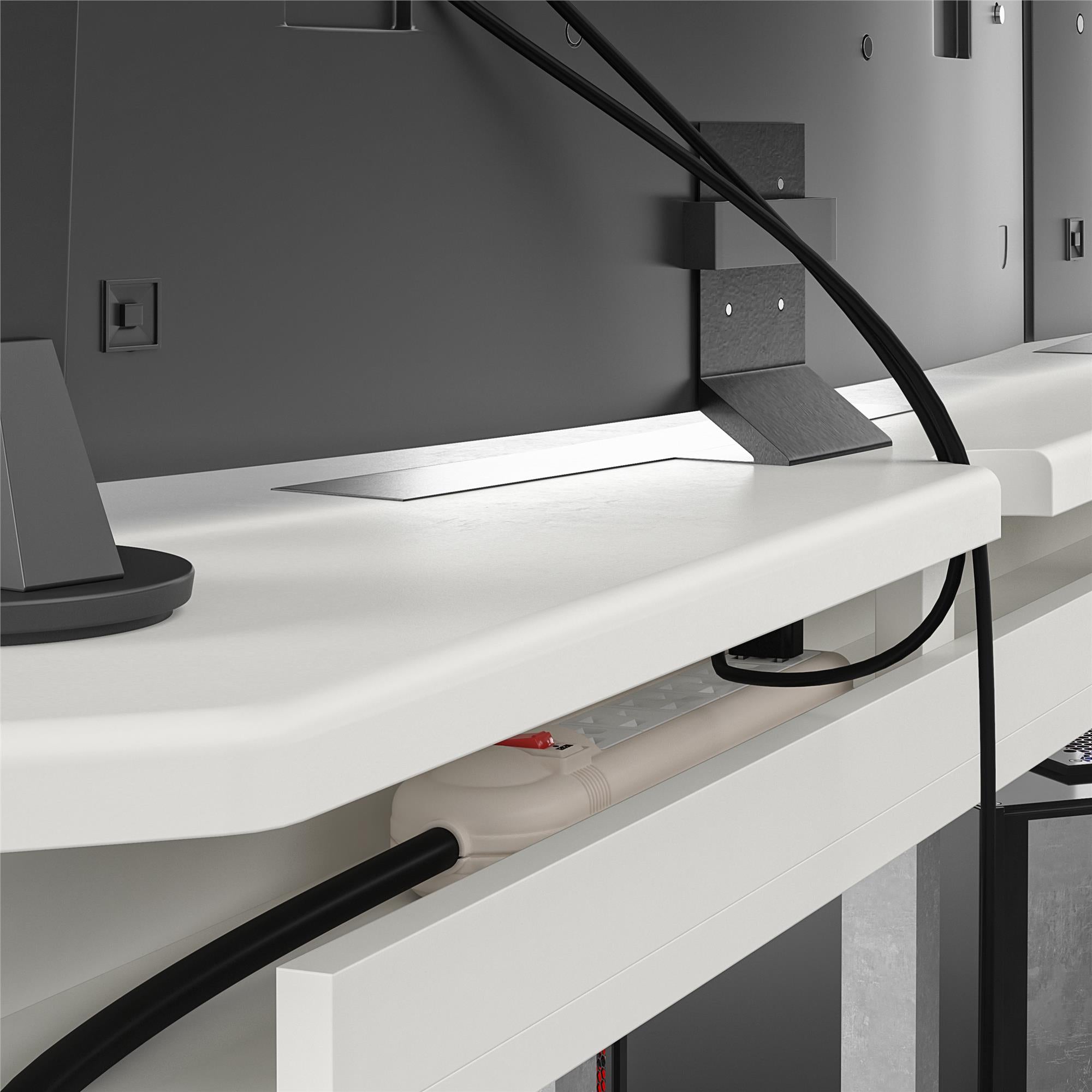 NTense Quest Gaming Desk with CPU Stand - White