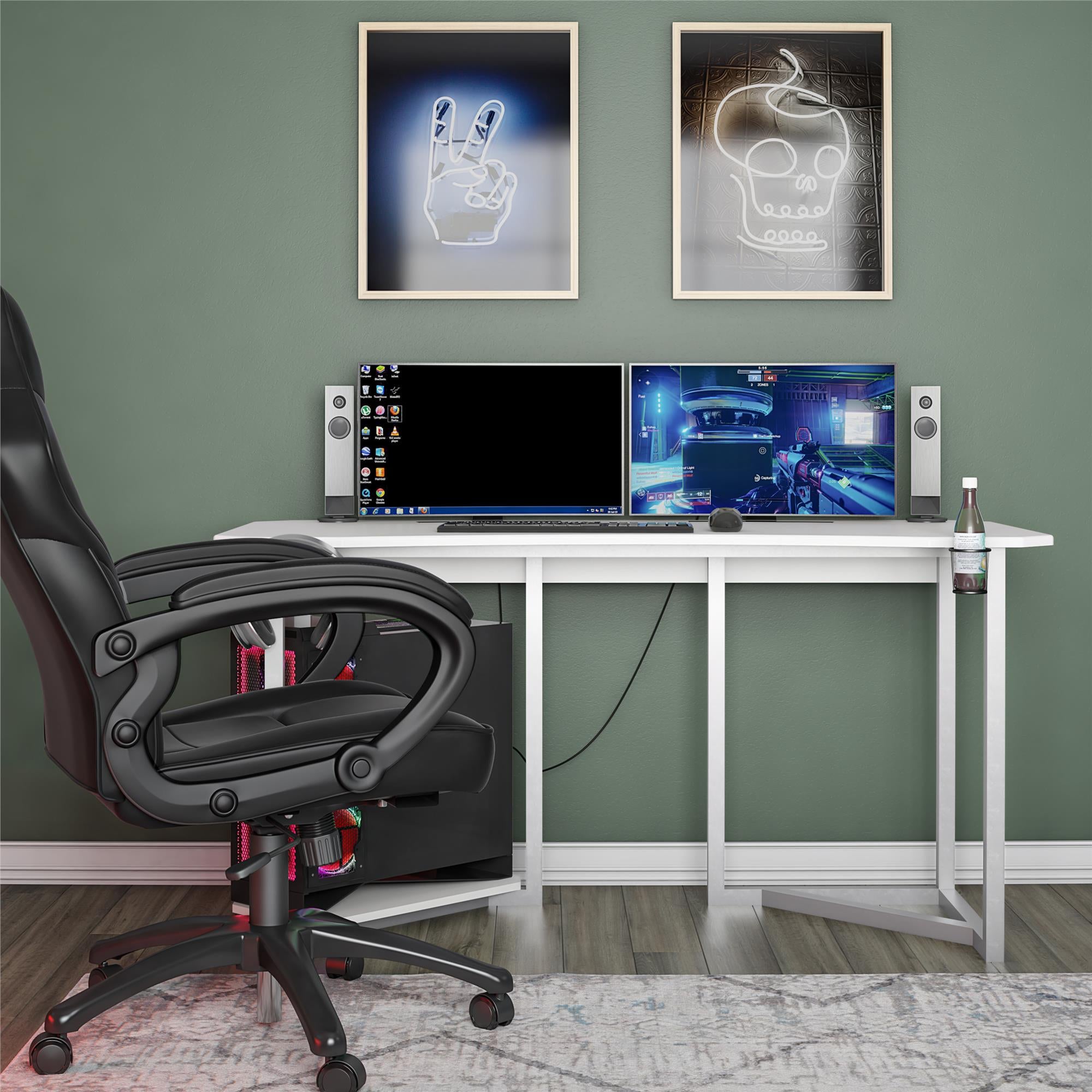 NTense Quest Gaming Desk with CPU Stand - White