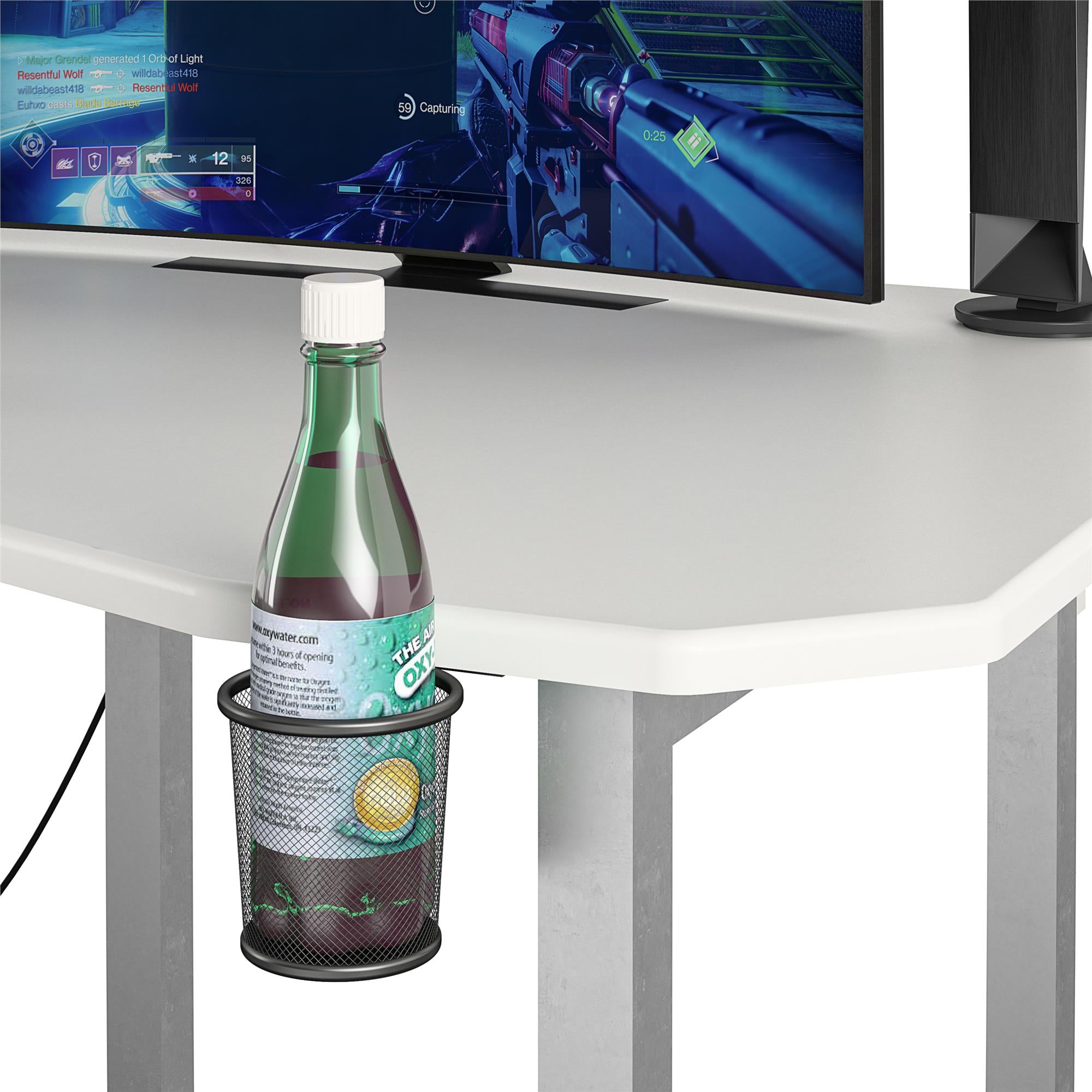 NTense Quest Gaming Desk with CPU Stand - White