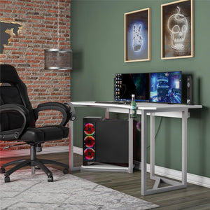 NTense Quest Gaming Desk with CPU Stand - White