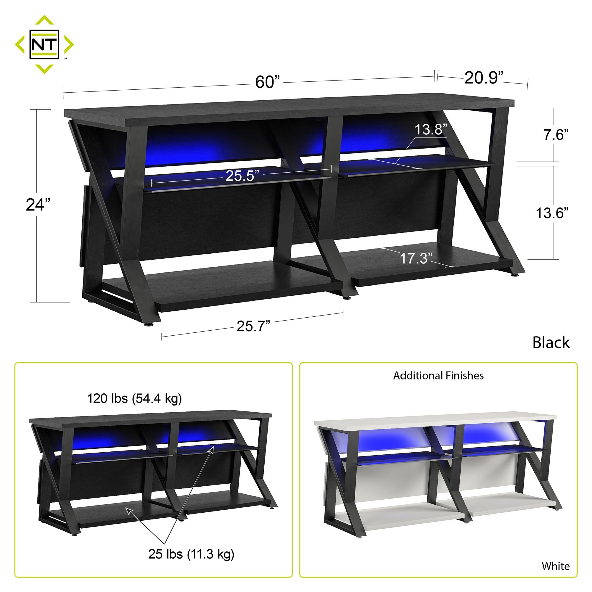 NTense Genesis Gaming TV Stand for TVs up to 70" - White