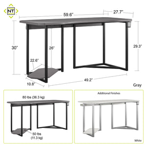 NTense Quest Gaming Desk with CPU Stand - White