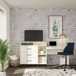 Novogratz Kelly 3 in 1 Media Dresser and Desk Combo - Ivory Oak