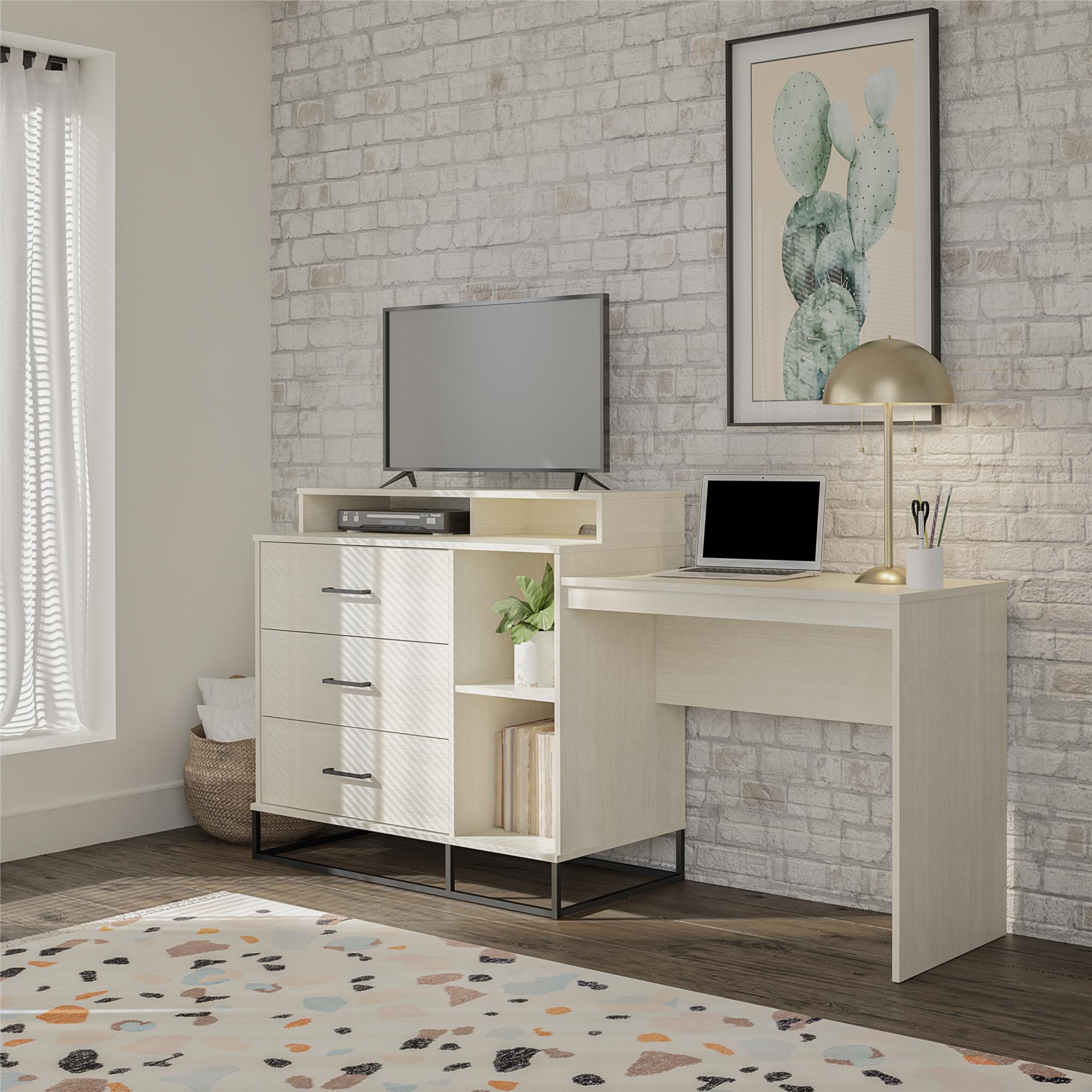 Novogratz Kelly 3 in 1 Media Dresser and Desk Combo - Ivory Oak