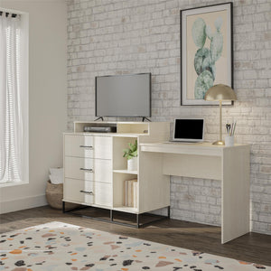 Novogratz Kelly 3 in 1 Media Dresser and Desk Combo - Ivory Oak