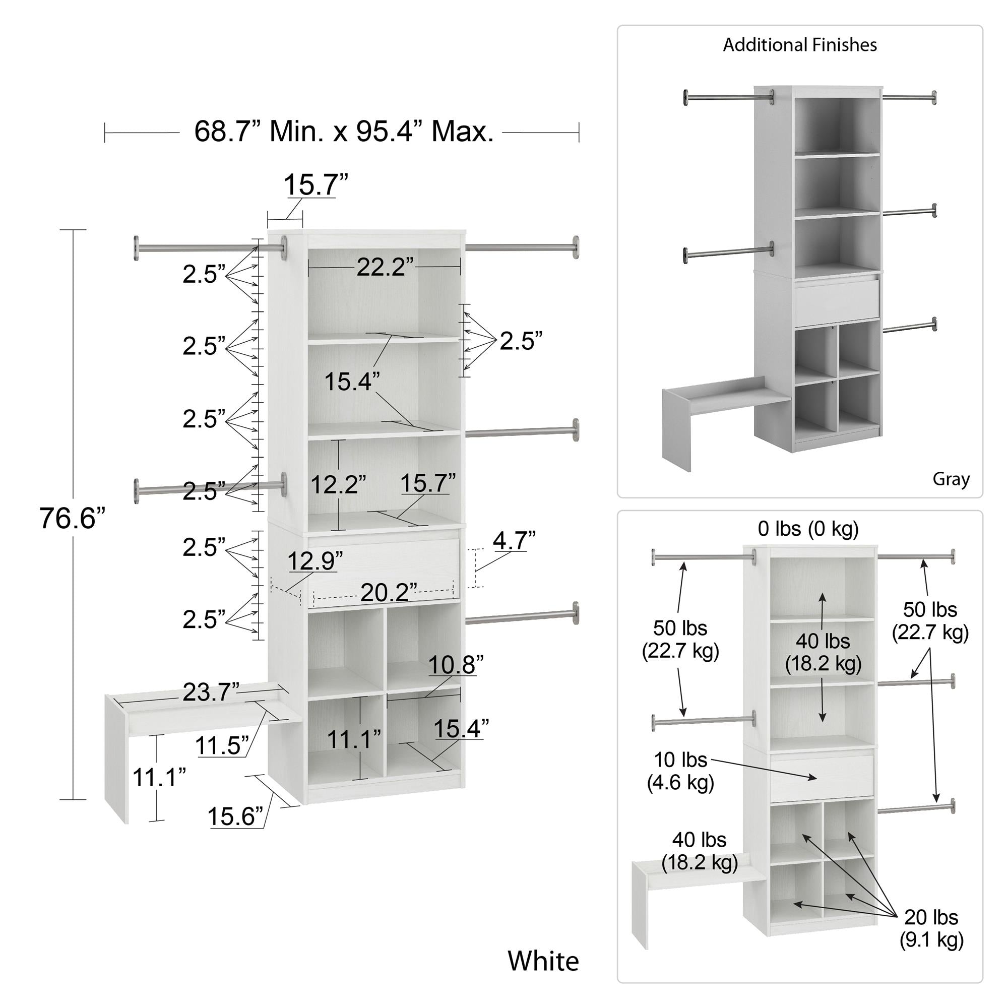 Max & Finn Grow with Me Adjustable Closet Organizer - White