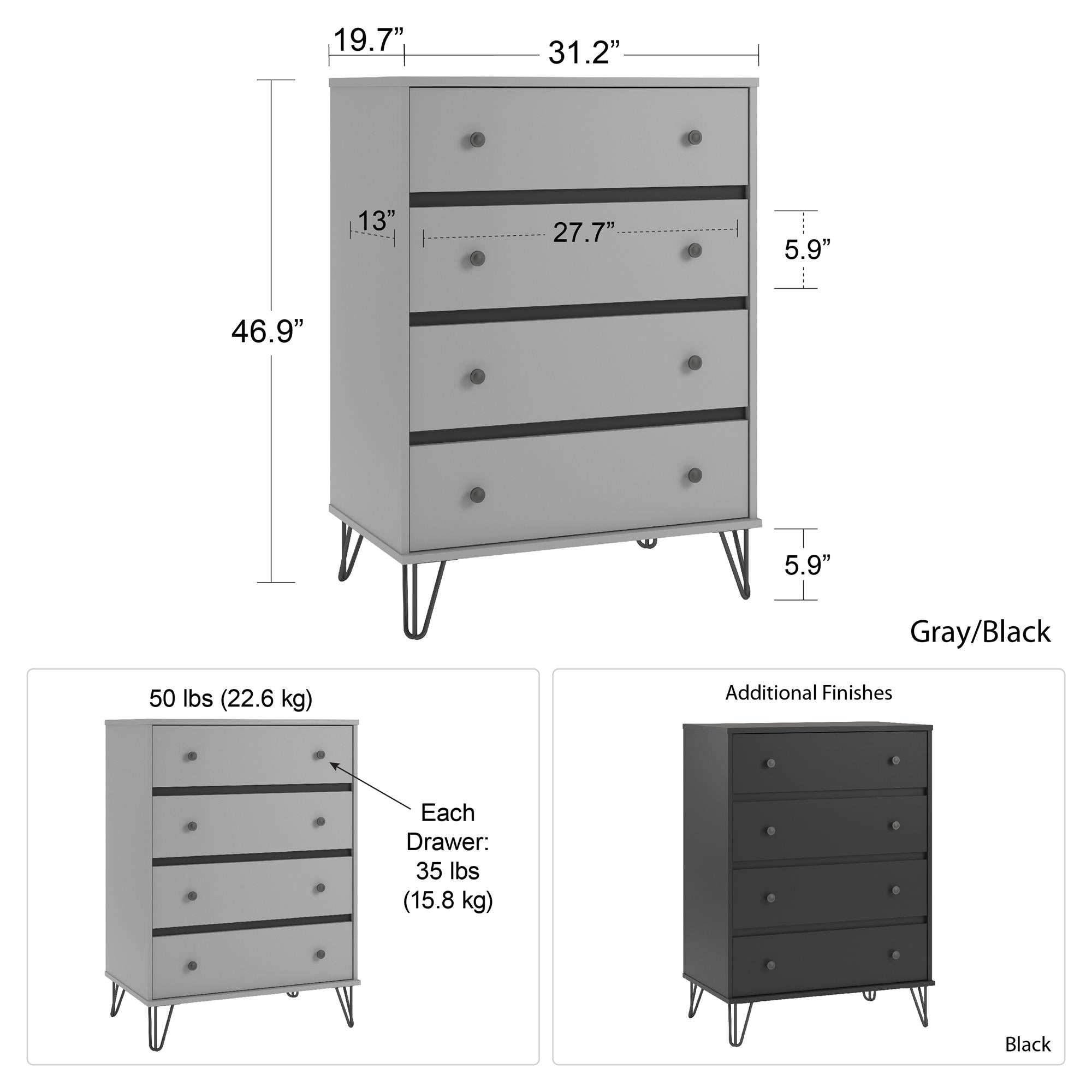 Novogratz Owen 4 Drawer Dresser - Black