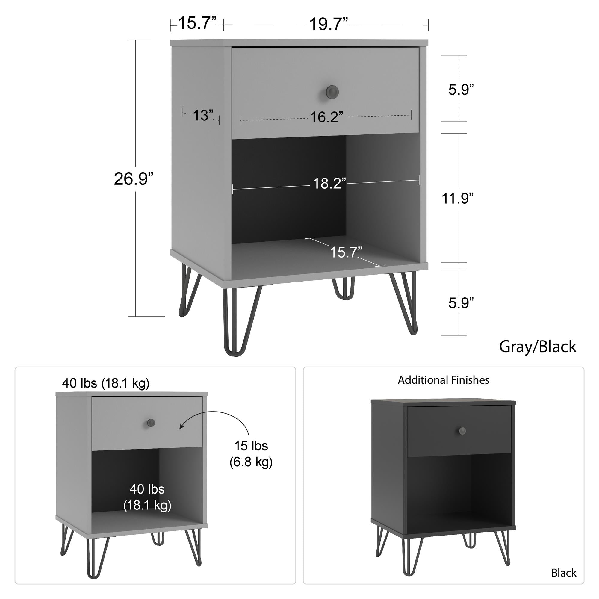 Novogratz Owen Nightstand - Black