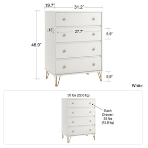 Novogratz Finley 4 Drawer Dresser - White