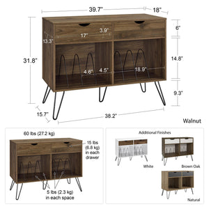 Novogratz Concord Turntable Stand with Drawers - Dark Walnut/White