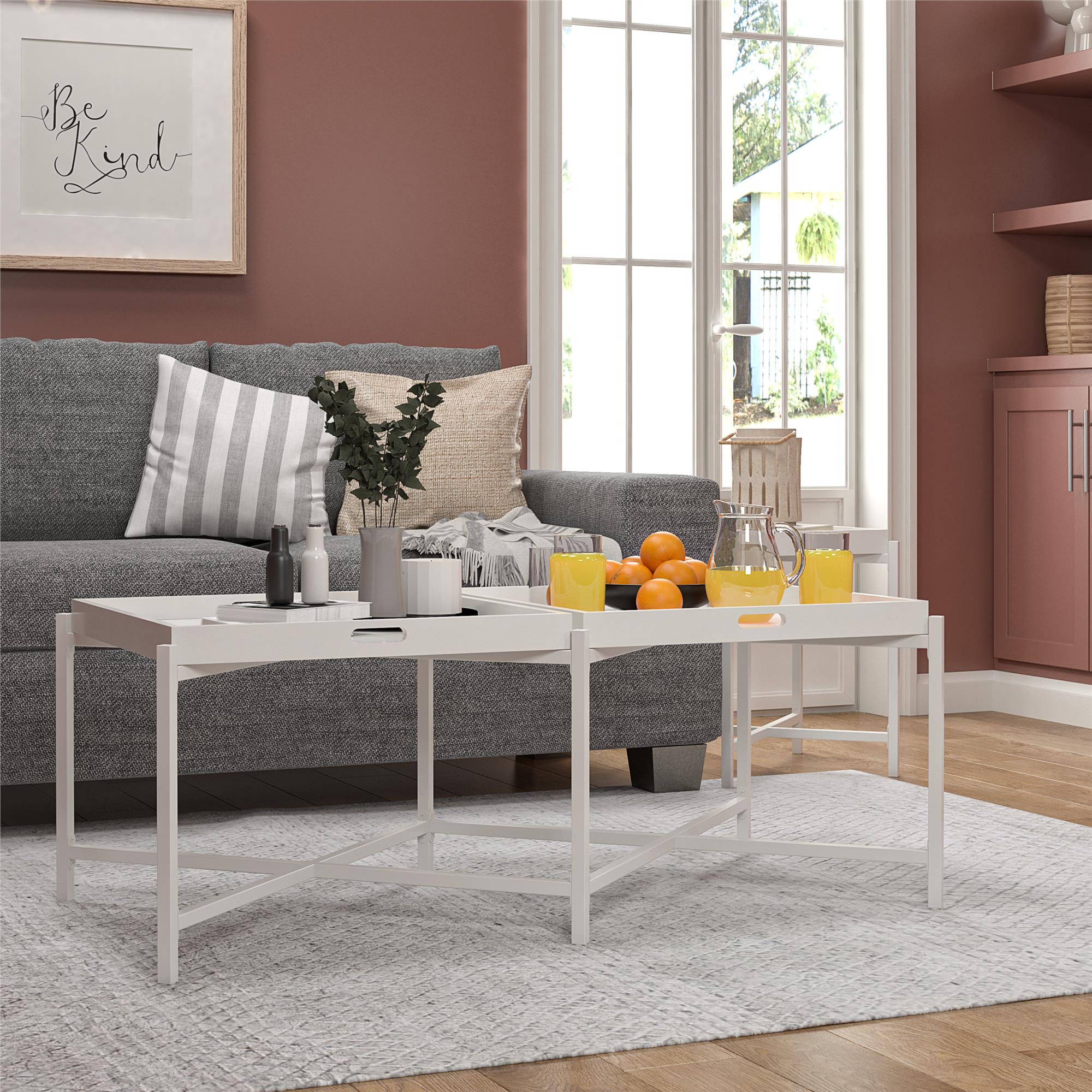Ameriwood Home Poly Coffee Table with Removable Tray Top - White