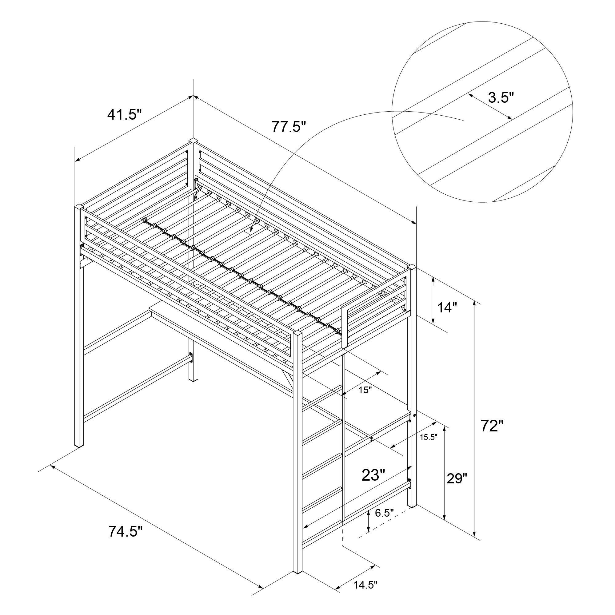 DHP Miles Kids' Loft Bed with Desk - White - Twin