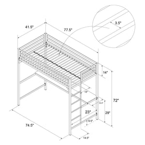 DHP Miles Kids' Loft Bed with Desk - White - Twin