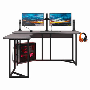 NTense Quest Gaming L Desk with CPU Stand - Gray