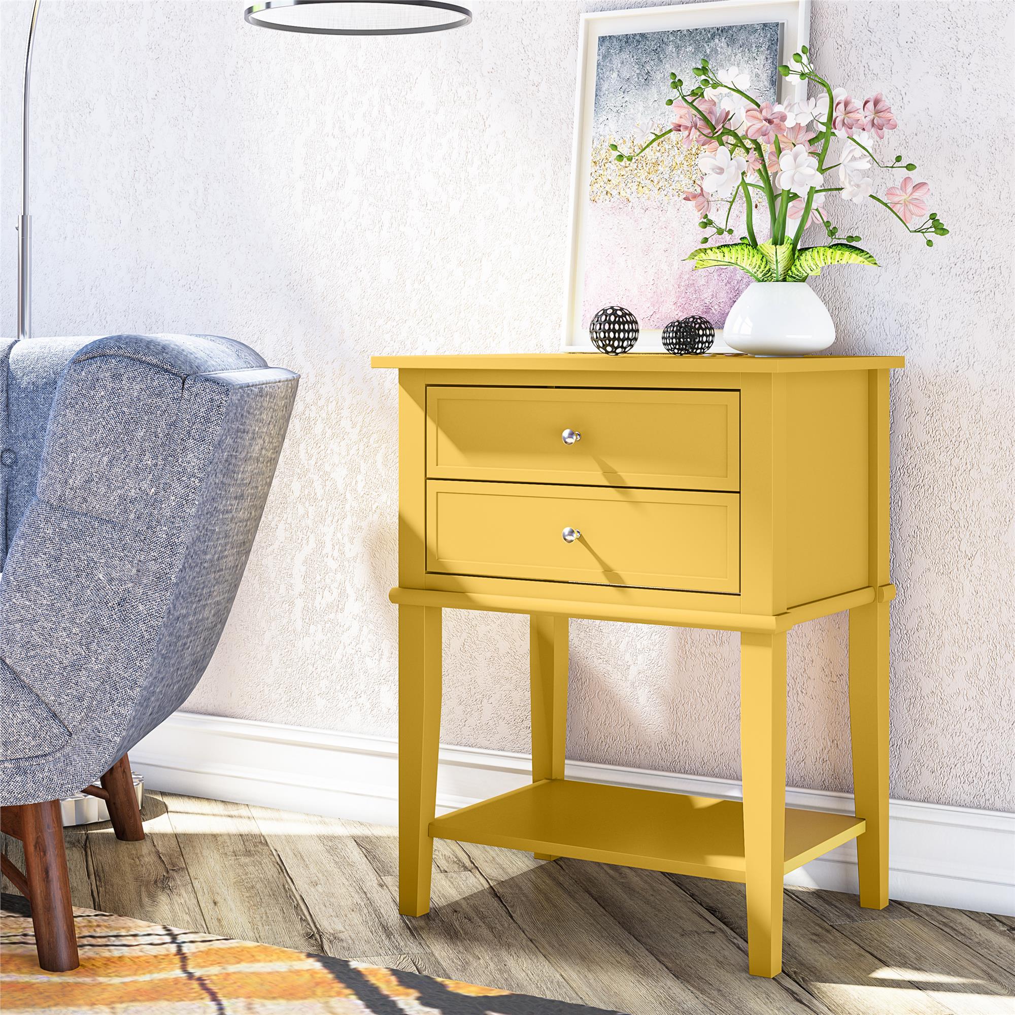 Ameriwood Home Franklin Accent Table with 2 Drawers - Mustard Yellow