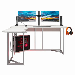 NTense Quest Gaming L Desk with CPU Stand - White