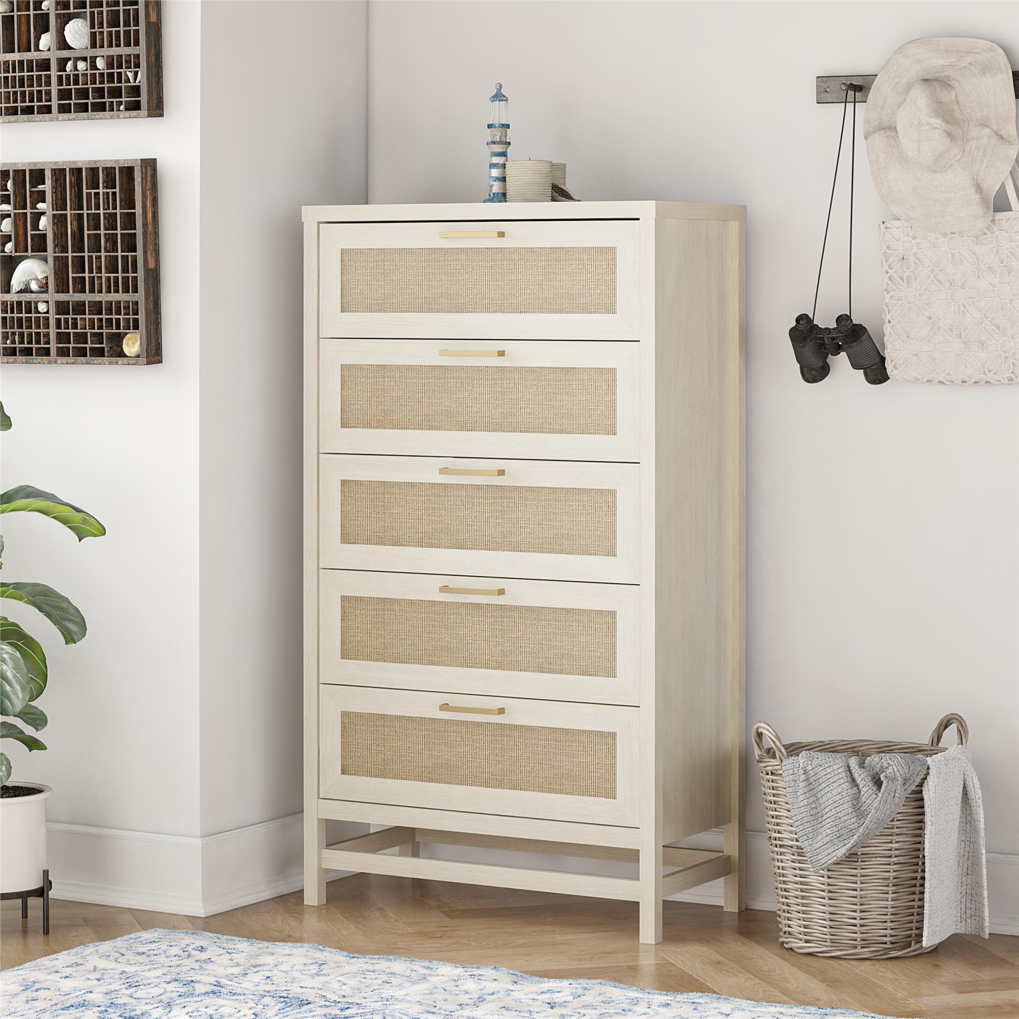 Ameriwood Home Lennon Tall 5 Drawer Dresser - Ivory Oak - 5 Drawer