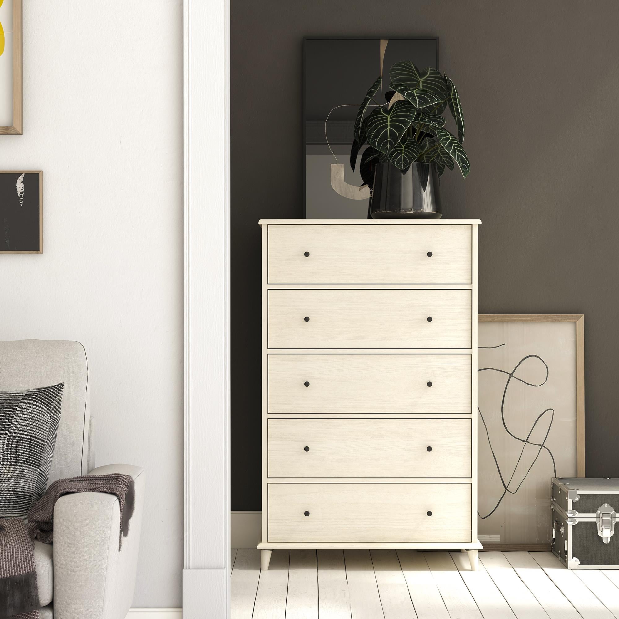 Ameriwood Home Farnsworth 5-Drawer Dresser - Ivory Oak - 5 Drawer